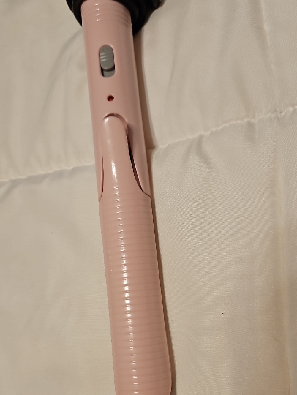 Glossy Light Pink Curling Iron with Ribbed Handle